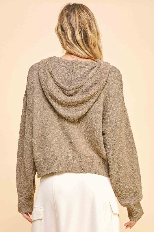 Davi & Dani Drop Shoulder Long Sleeve Hooded Sweater - ClassiQ