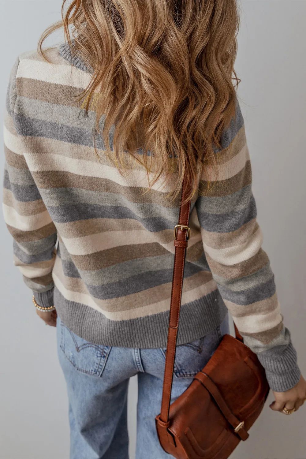 Striped Round Neck Long Sleeve Sweater - ClassiQ