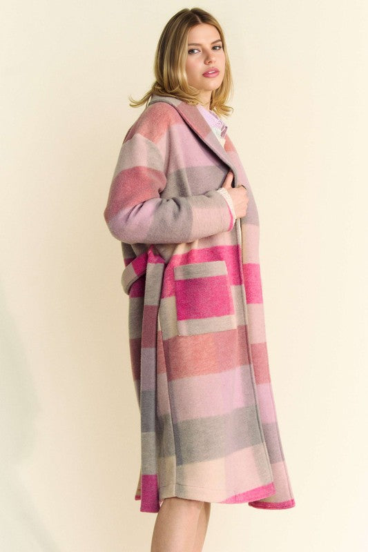 Davi & Dani Tied Color Block Collared Neck Coat - Classique Collection