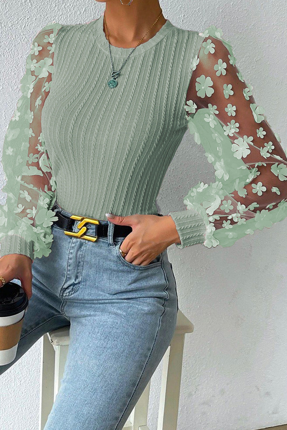 Textured Applique Long Sleeve Blouse - Classique Collection