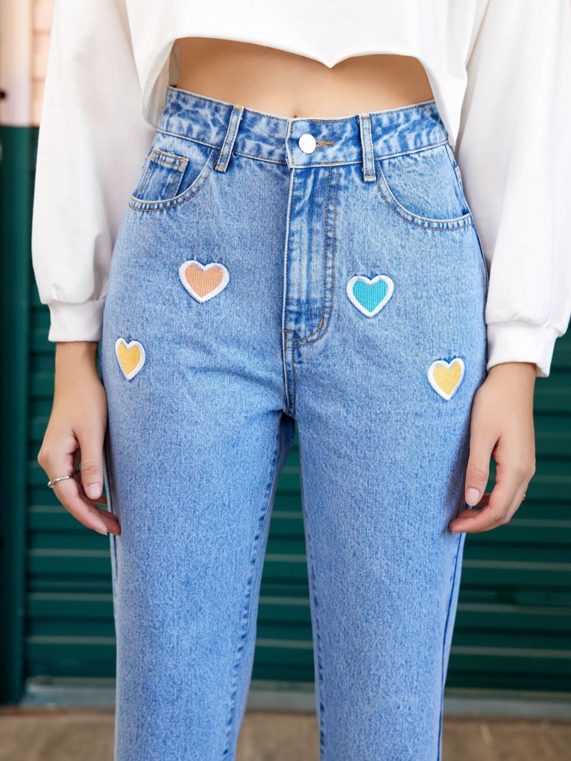 Heart Straight Leg Jeans with Pockets - ClassiQ