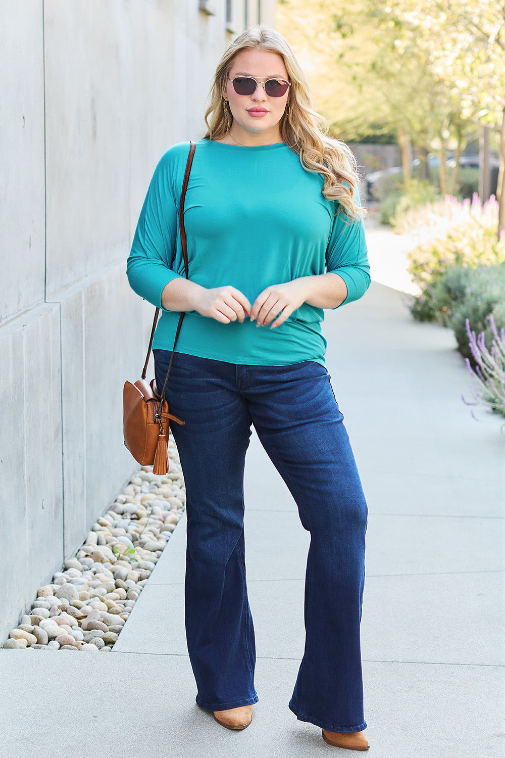 Basic Bae Full Size Round Neck Batwing Sleeve Top - Classique Collection