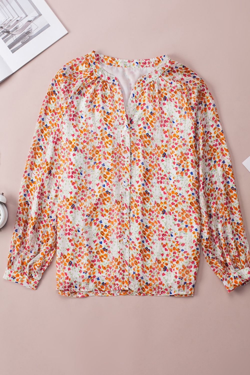Printed Notched Long Sleeve Shirt - Classique Collection