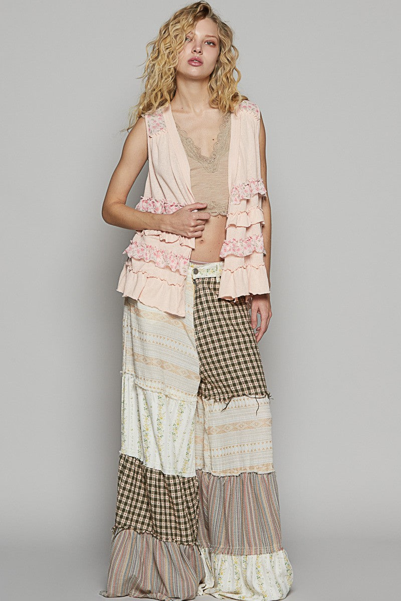 POL Ruffled Open Front Sleeveless Cardigan - Classique Collection