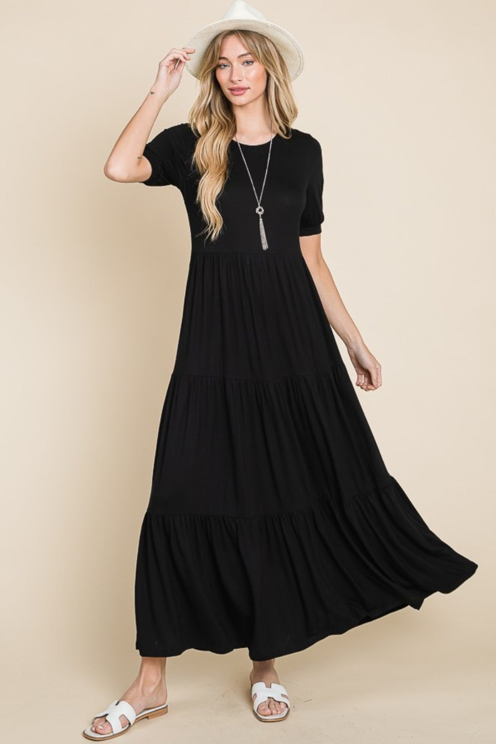 BOMBOM Short Sleeve Tiered Maxi Dress - Classique Collection