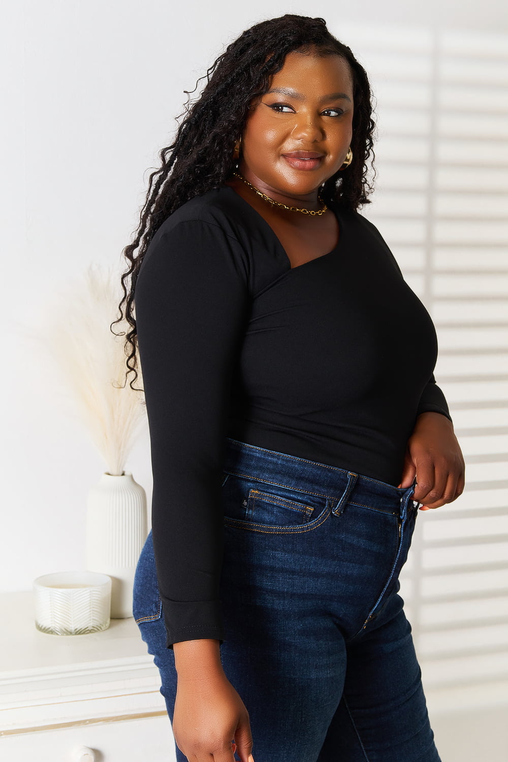 Basic Bae Asymmetrical Neck Long Sleeve Top - Classique Collection