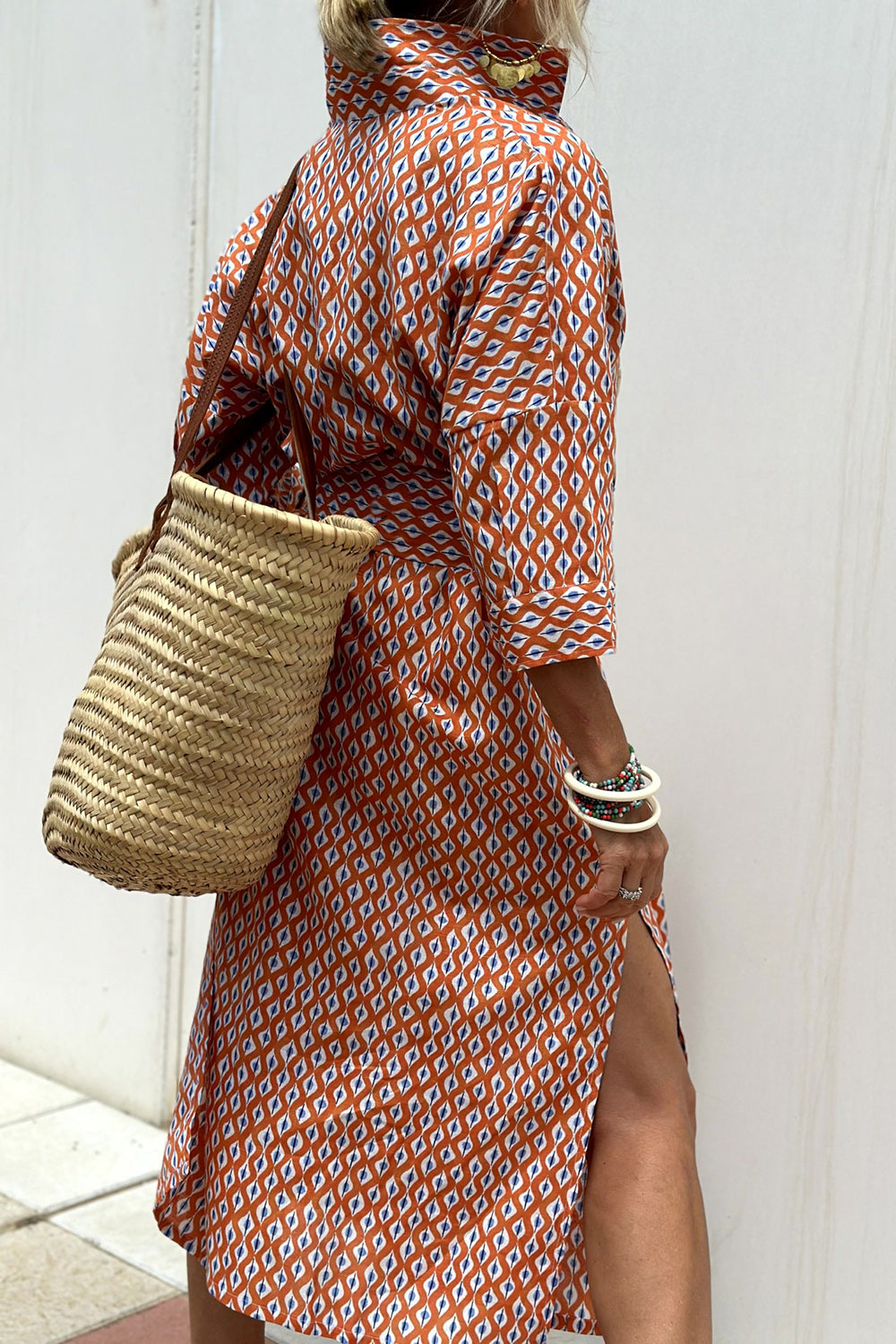 Tied Button Up Three-Quarter Sleeve Dress - Classique Collection