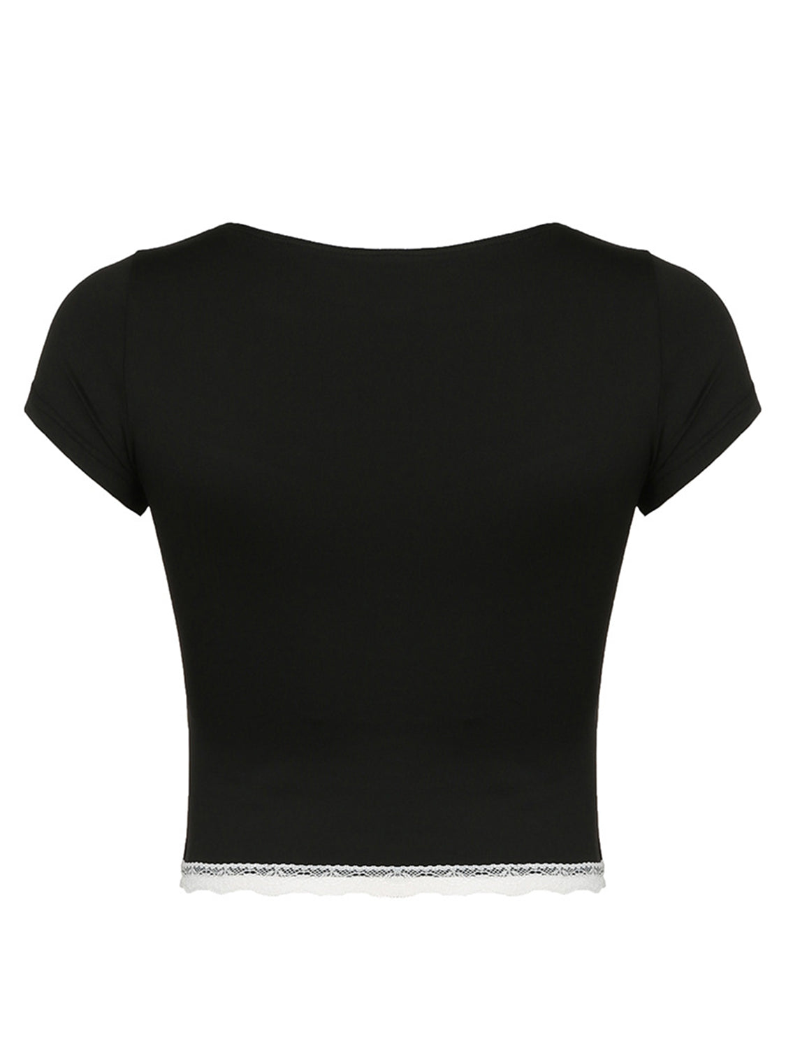 Lace Detail Sweetheart Neck Short Sleeve T-Shirt - Classique Collection