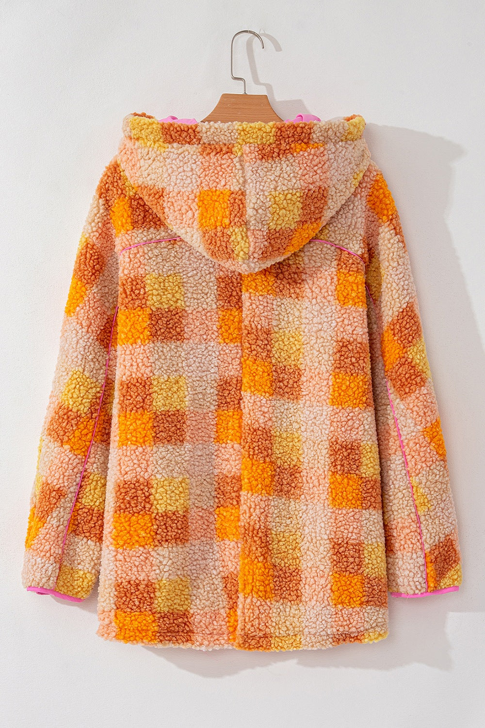 Checkered Long Sleeve Sherpa Hooded Jacket - Classique Collection