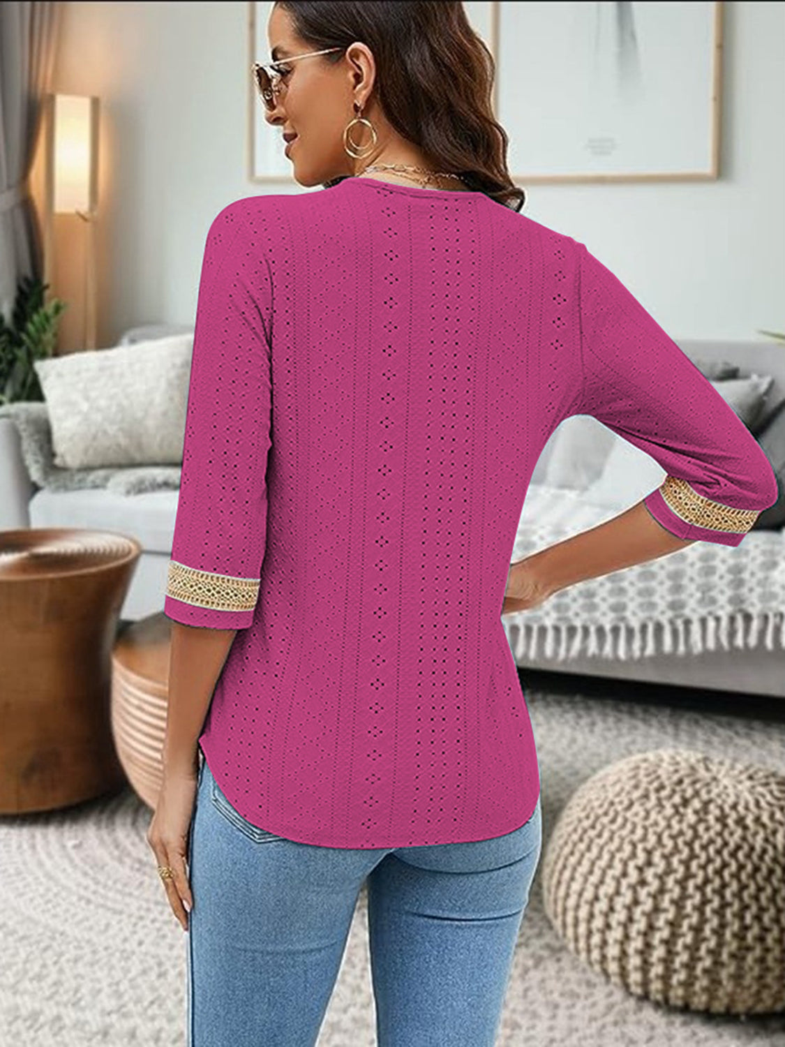 V-Neck Eyelet Blouse - Classique Collection