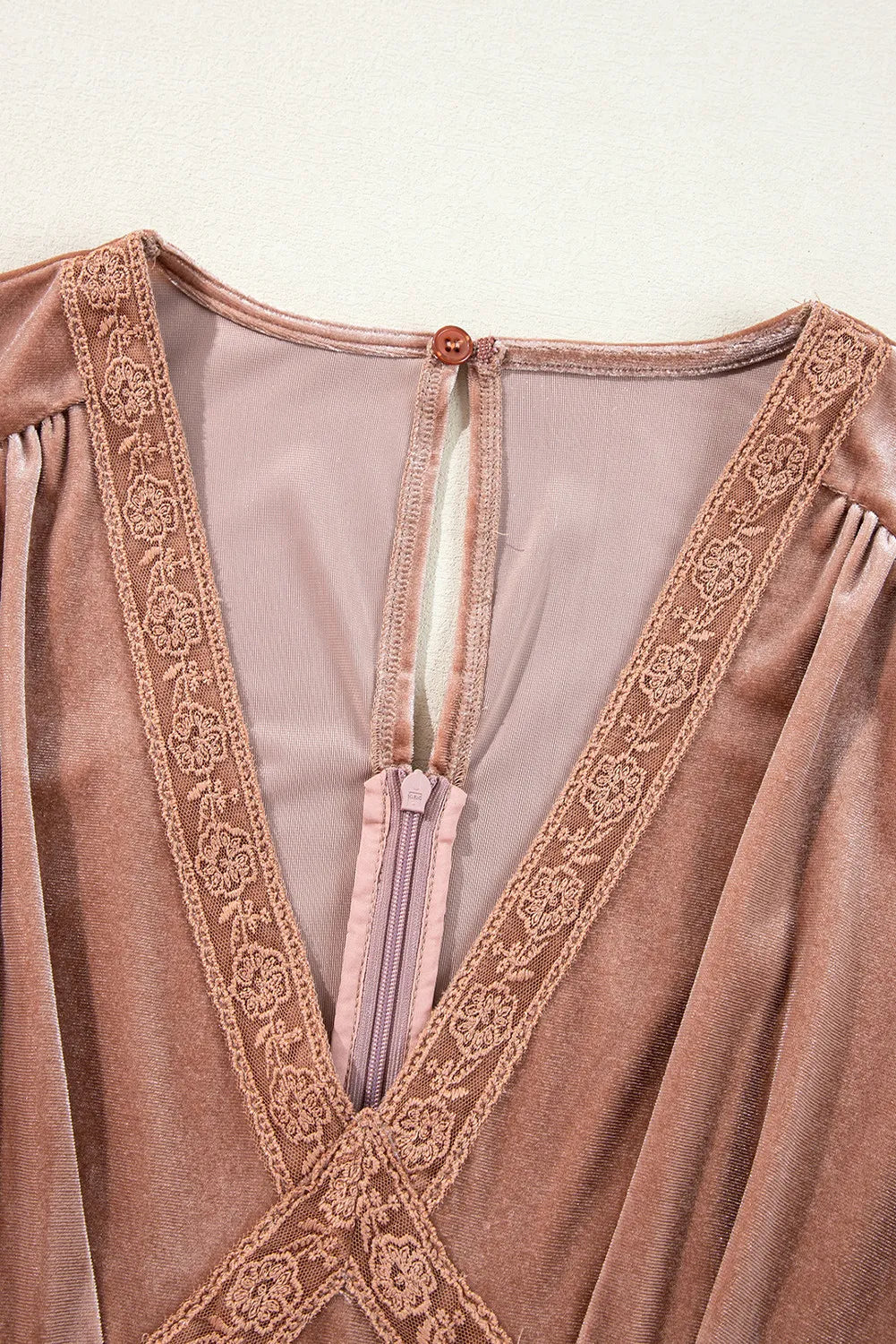 Lace Detail V-Neck Short Sleeve Dress - Classique Collection