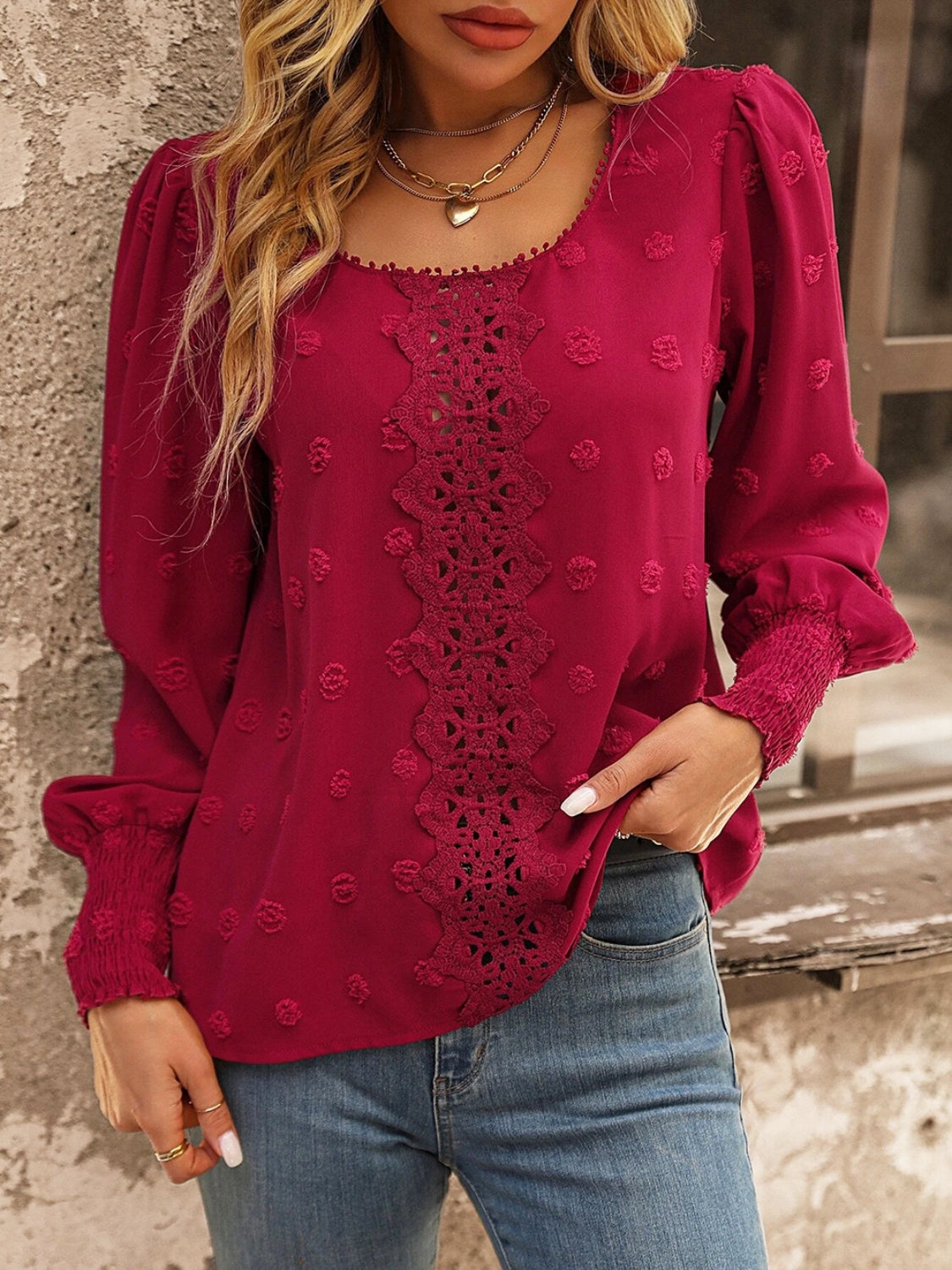 Swiss Dot Lace Detail Blouse - Classique Collection