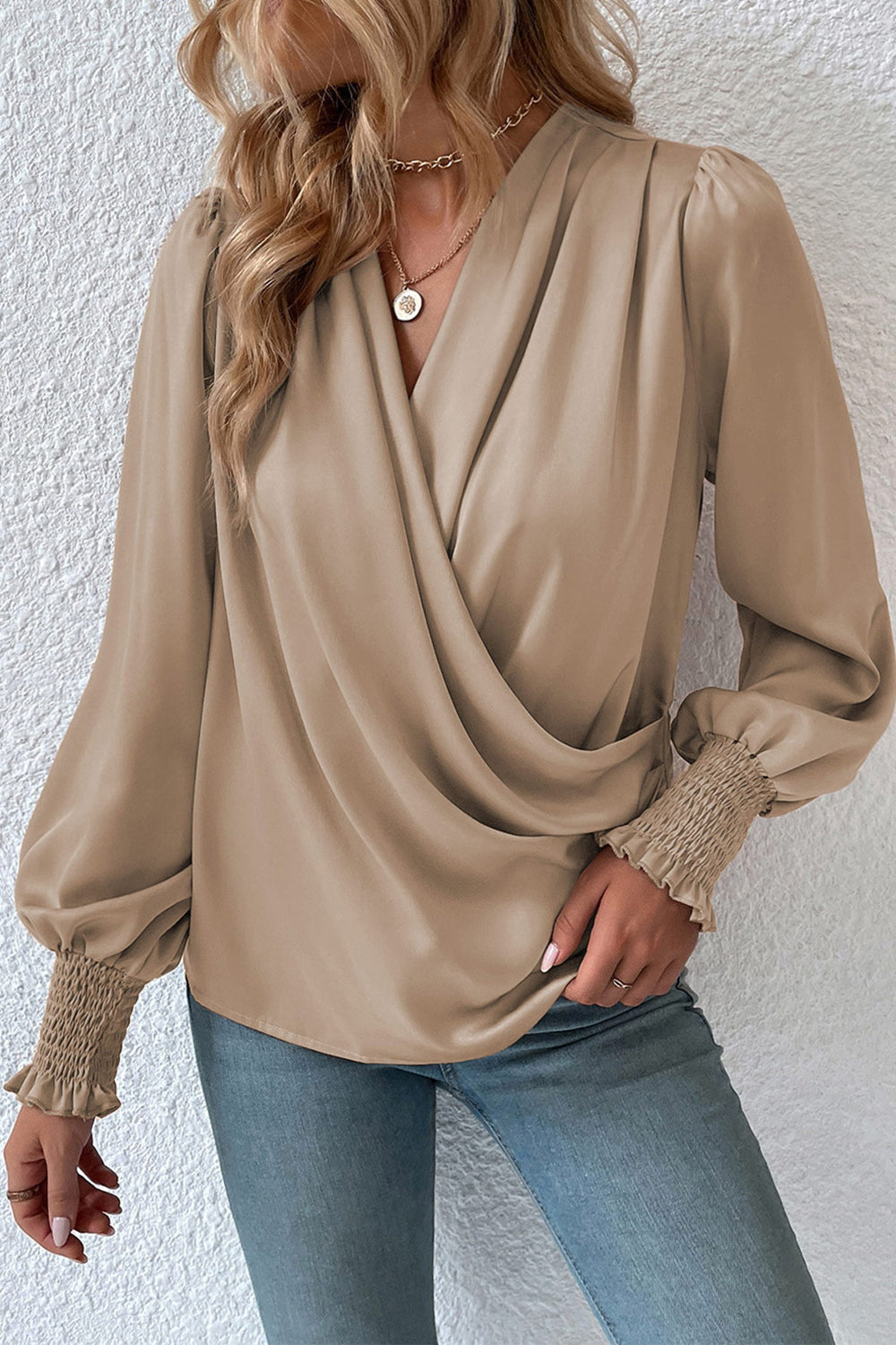 Surplice Neck Lantern Sleeve Blouse - Classique Collection