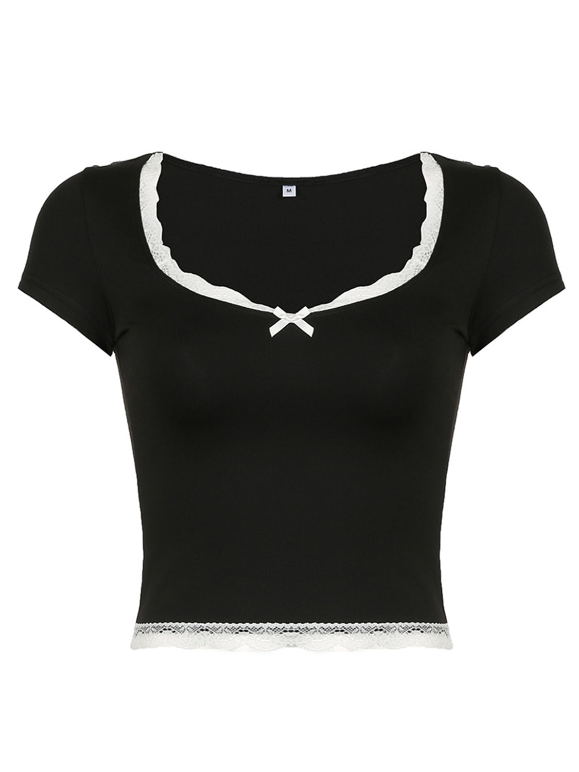 Lace Detail Sweetheart Neck Short Sleeve T-Shirt - Classique Collection
