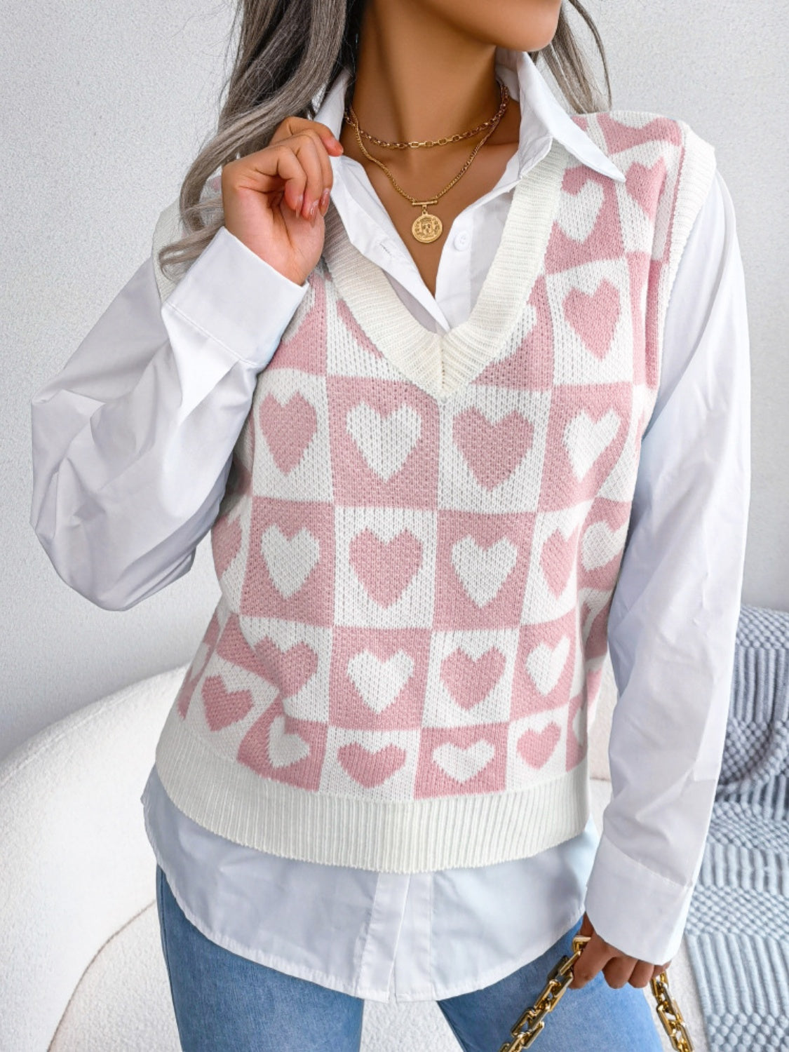Heart V-Neck Sweater Vest - ClassiQ
