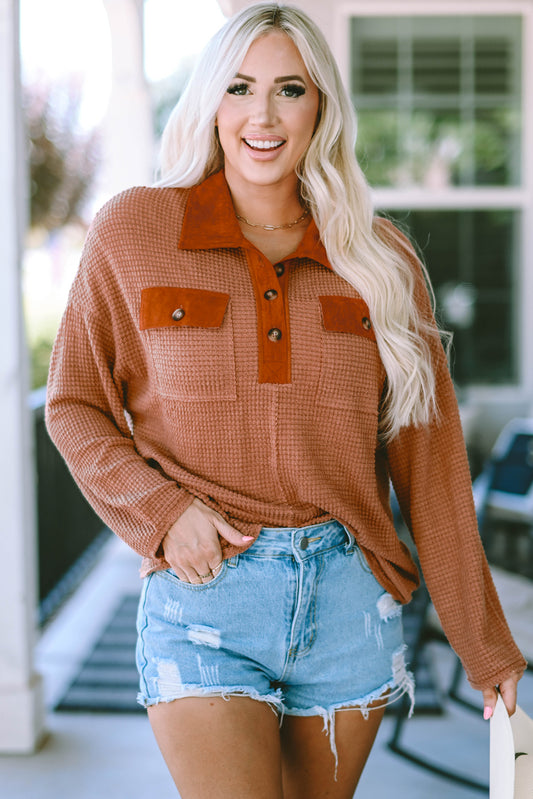Half-Button Collared Long Sleeve Top - Classique Collection