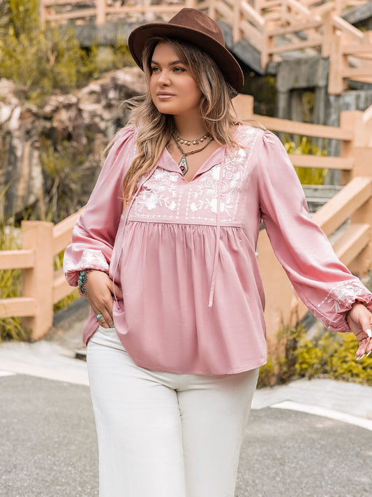 Plus Size Tie Neck Puff Sleeve Blouse - Classique Collection