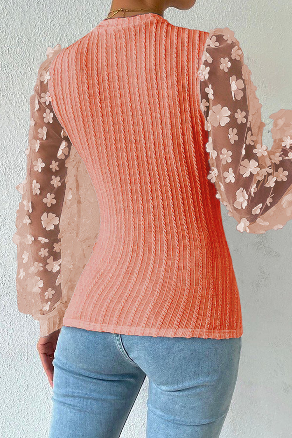 Textured Applique Long Sleeve Blouse - Classique Collection