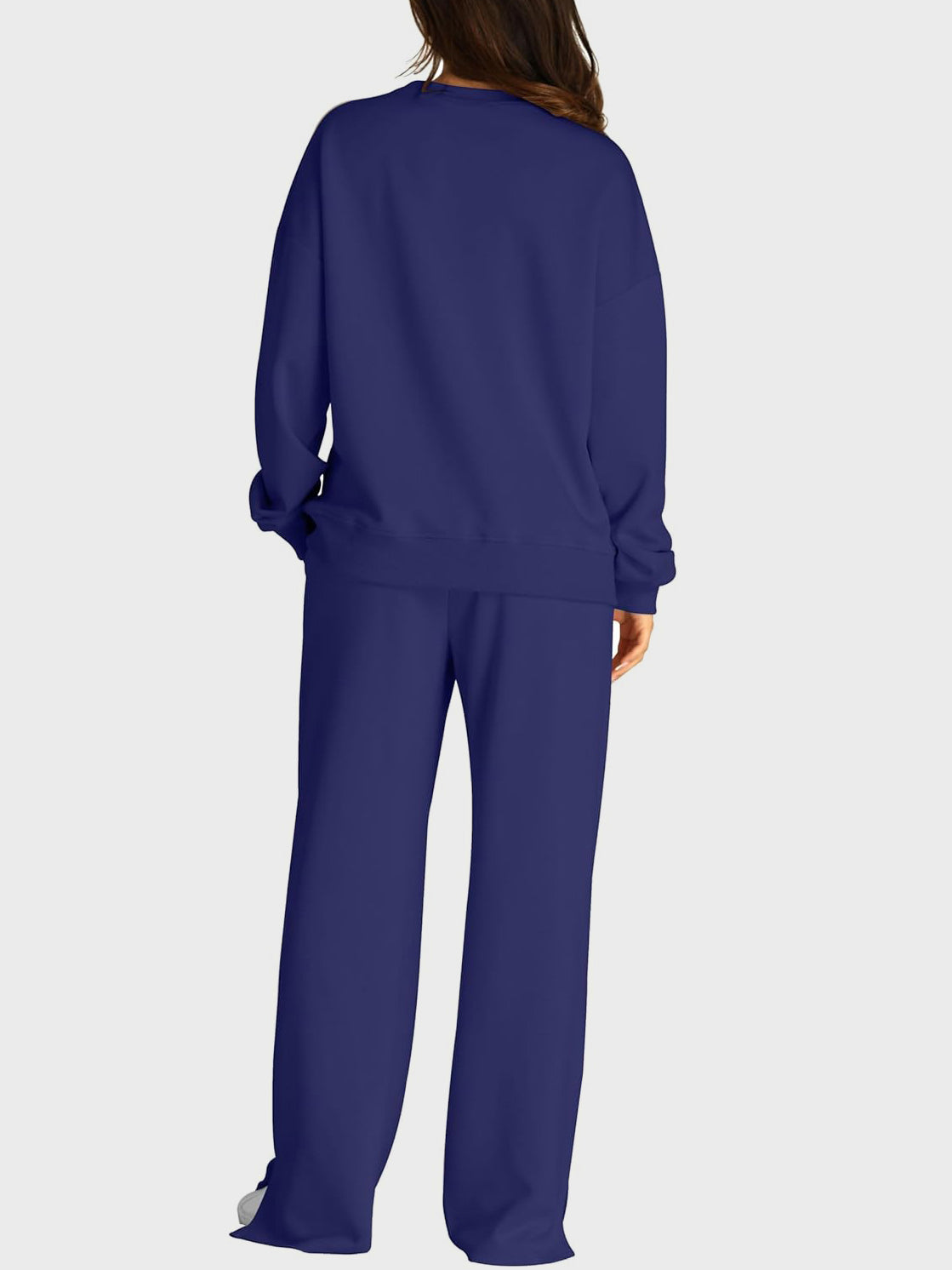 Round Neck Long Sleeve Top and Slit Pants Set - ClassiQ