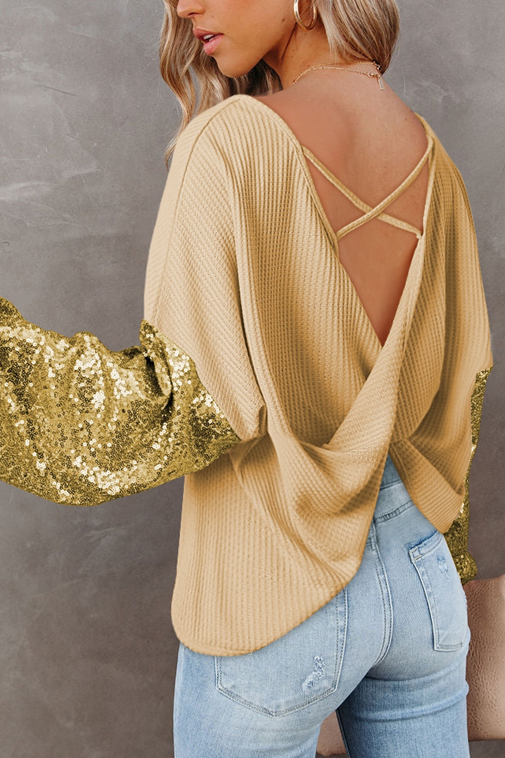 Sequin Waffle-Knit Blouse - ClassiQ
