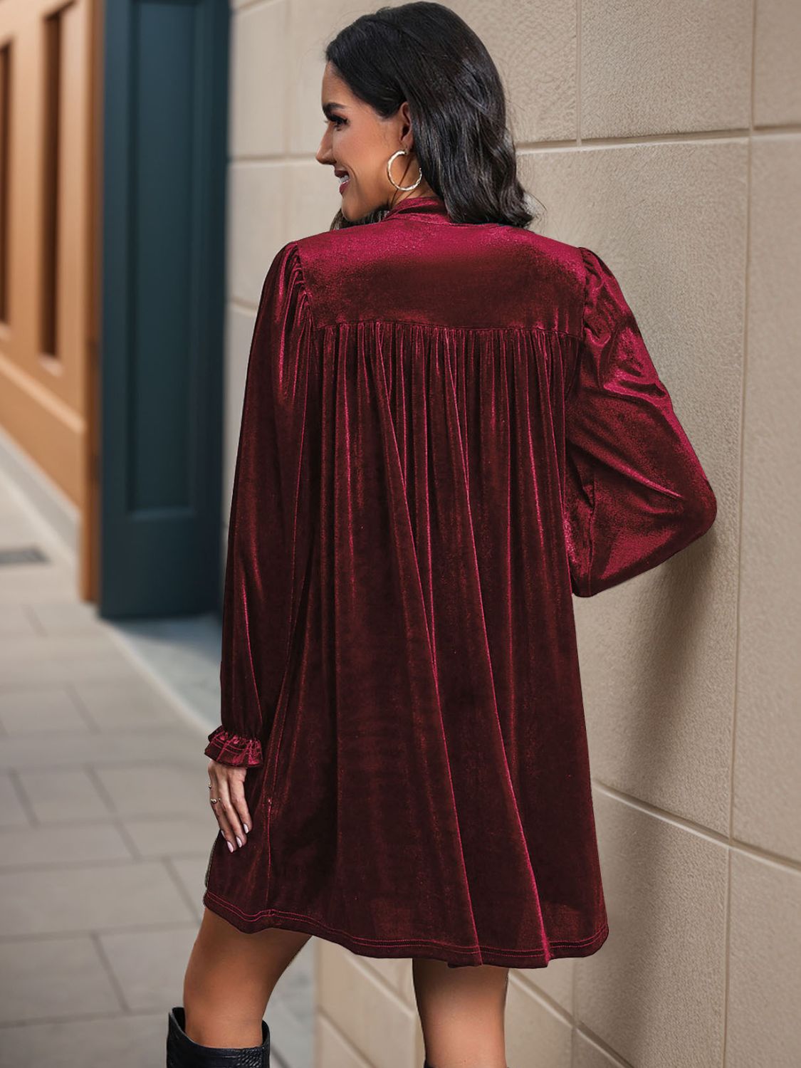 Perfee Ruched Surplice Long Sleeve Mini Dress - Classique Collection