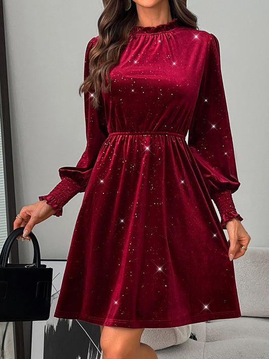 Glitter Mock Neck Long Sleeve Mini Dress - Classique Collection