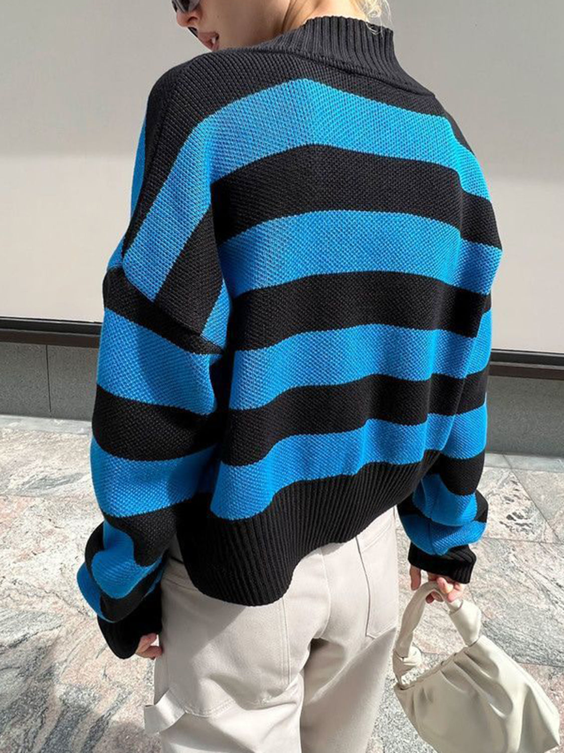 Striped Button Down Drop Shoulder Cardigan - Classique Collection