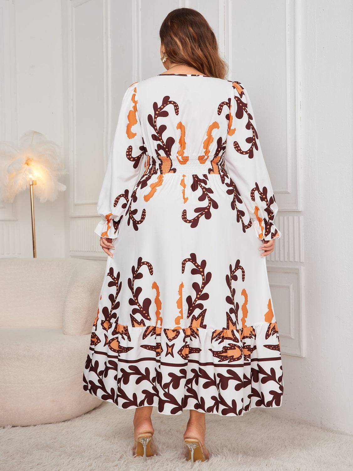 Honey Plus Size Printed Surplice Flounce Sleeve Dress - Classique Collection
