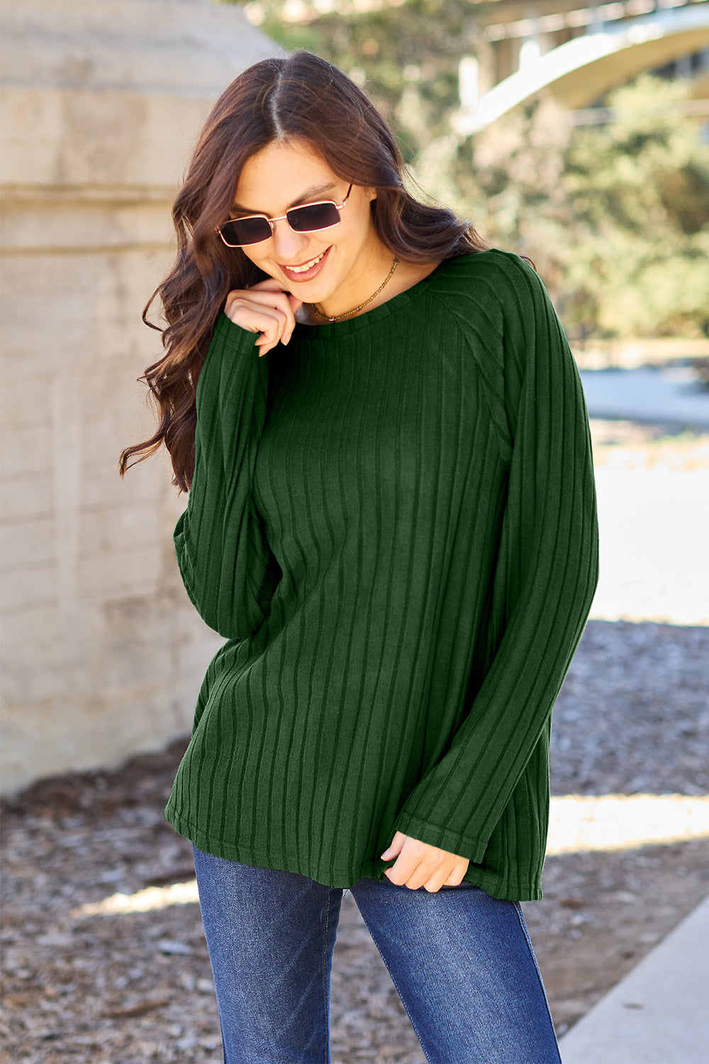 Basic Bae Full Size Ribbed Round Neck Long Sleeve Knit Top - ClassiQ