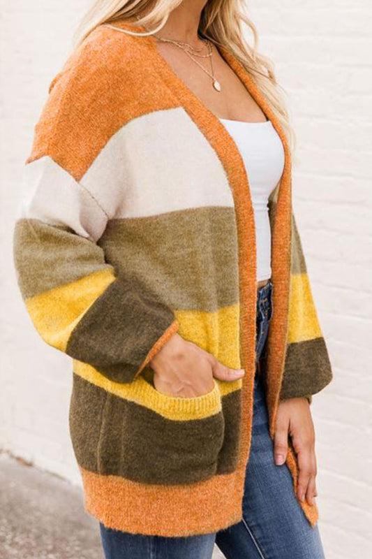 Open Front Color Block Cardigan - ClassiQ