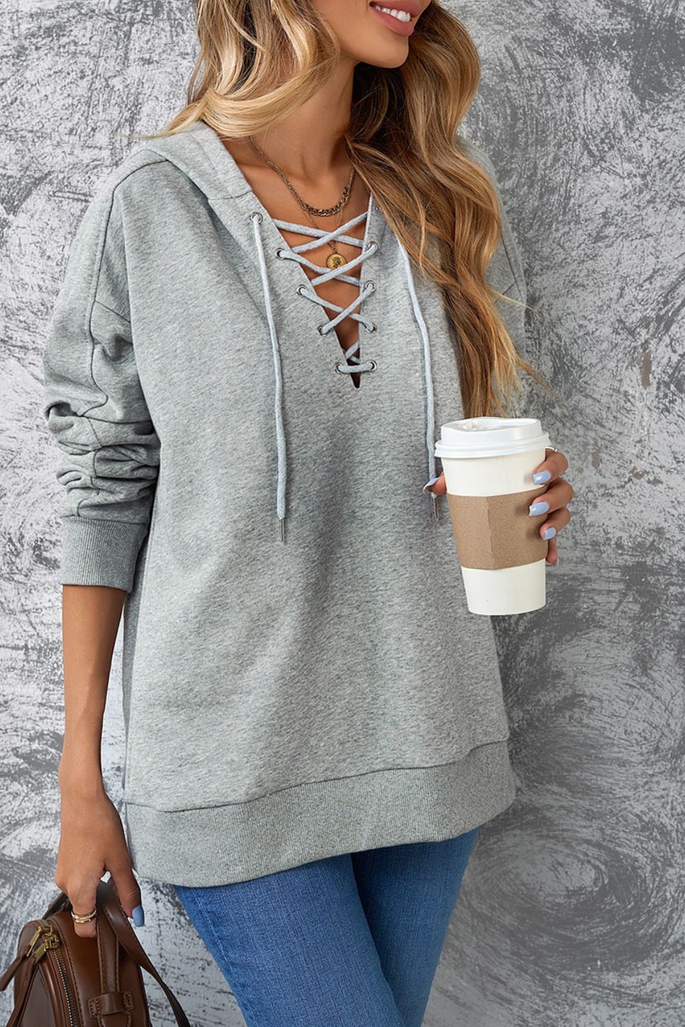 Lace Up Long Sleeve Hoodie - Classique Collection