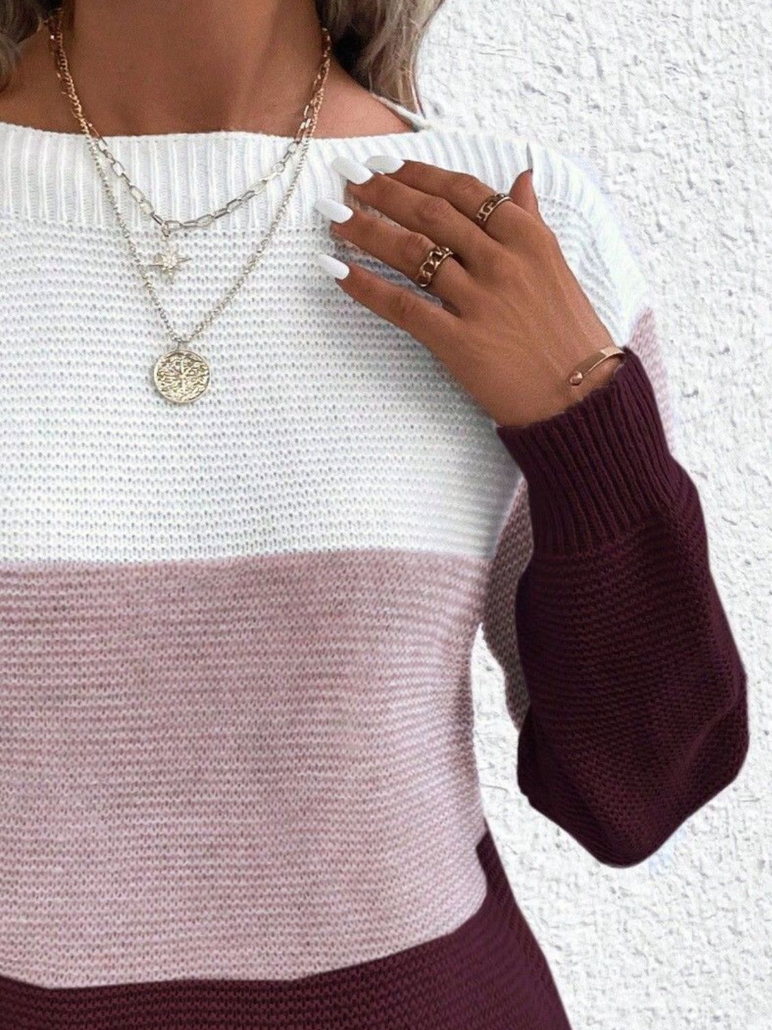 Color Block Boat Neck Sweater - ClassiQ