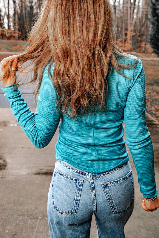 Half-Snap Round Neck Long Sleeve Top - Classique Collection