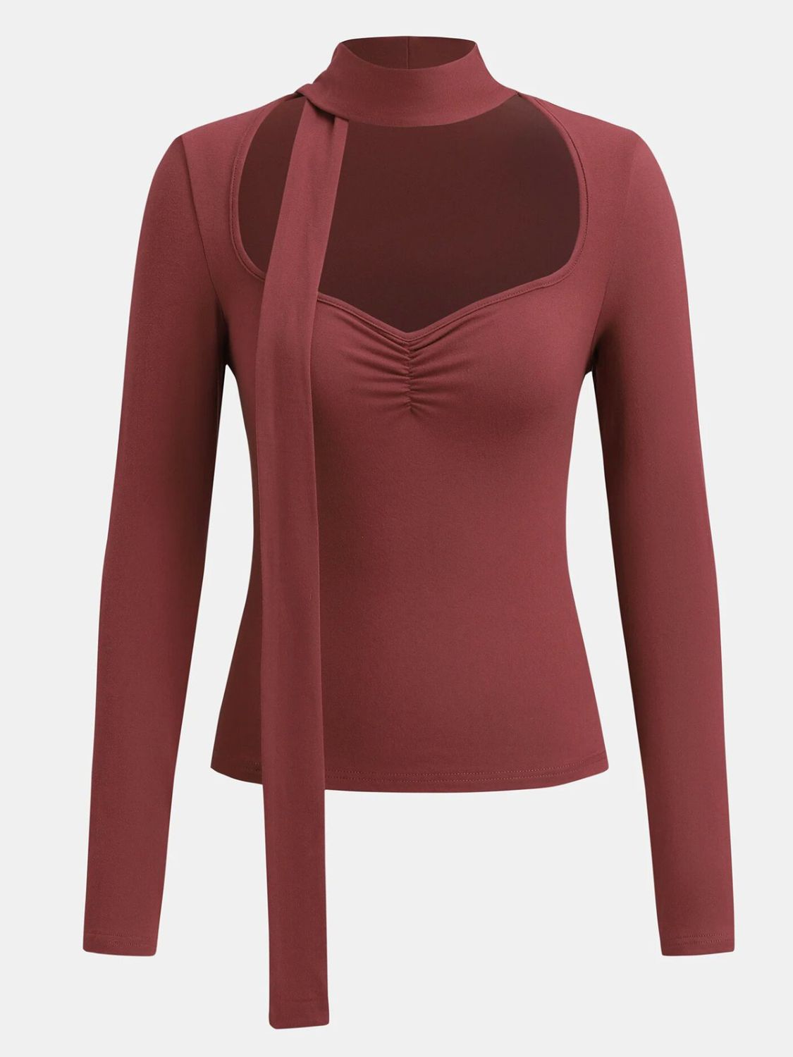 Ruched Sweetheart Neck Long Sleeve T-Shirt - Classique Collection
