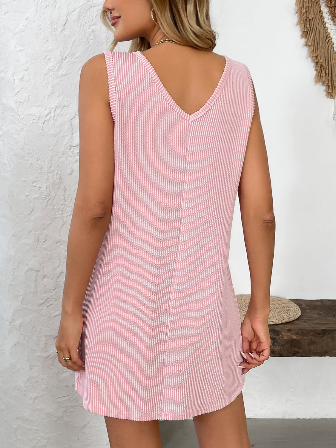 Texture Pocketed V-Neck Tank Dress - Classique Collection