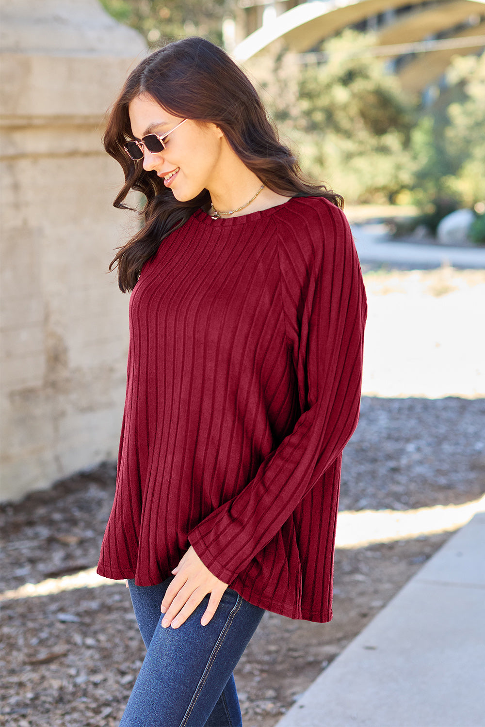 Basic Bae Full Size Ribbed Round Neck Long Sleeve Knit Top - ClassiQ