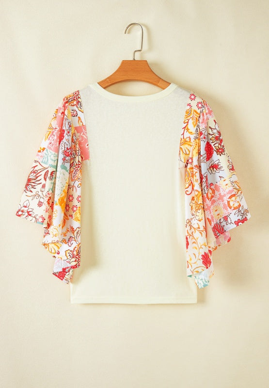 Printed Round Neck Flutter Sleeve Blouse - Classique Collection