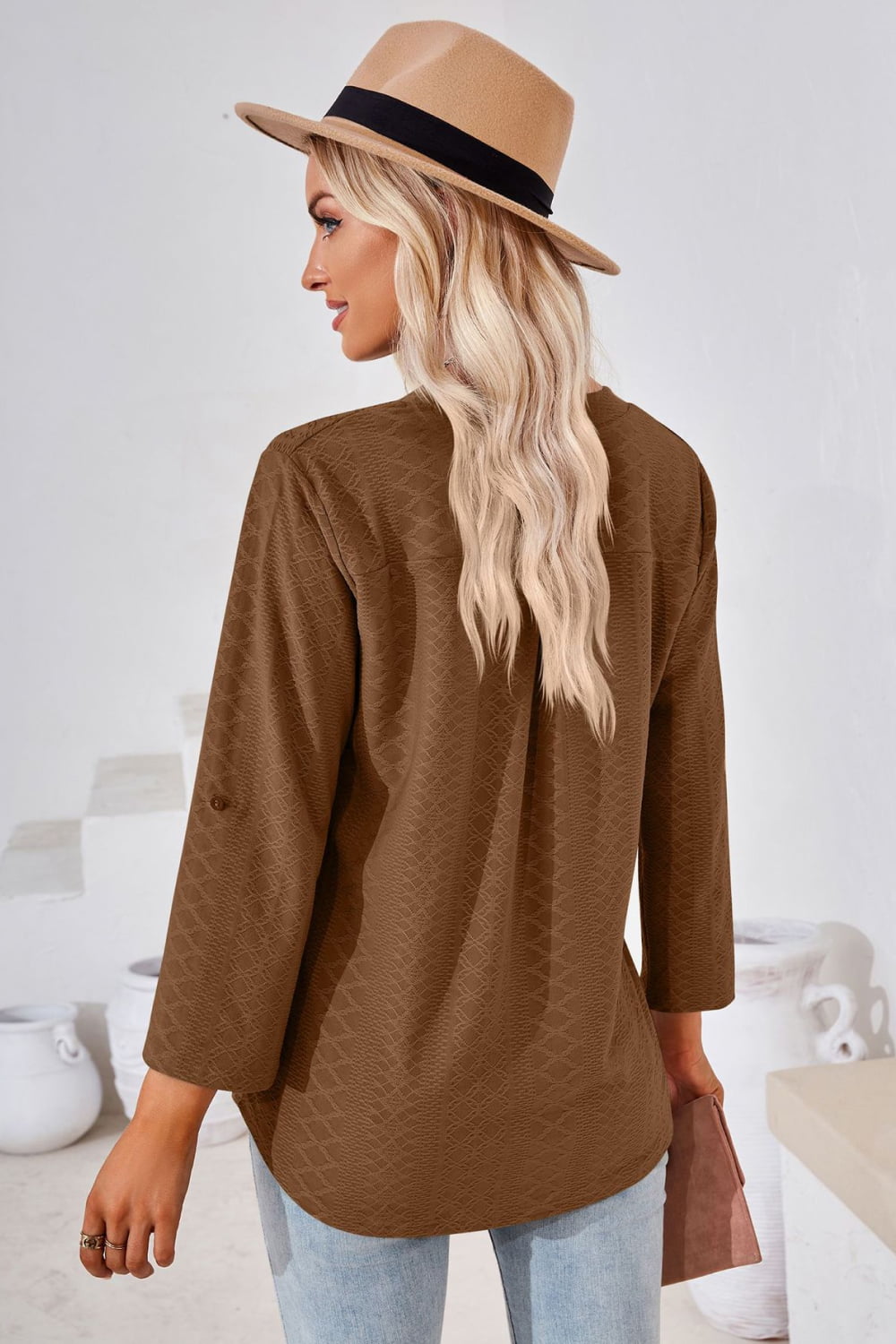 V-Neck Roll-Tap Sleeve Blouse - Classique Collection