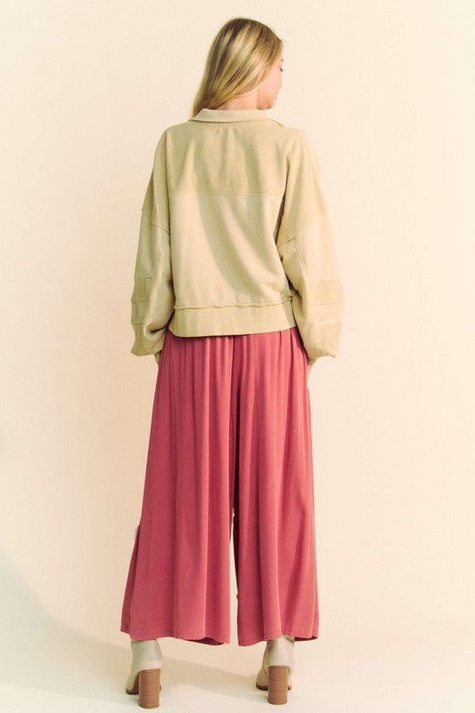 Davi & Dani Smocked Waist Flower Patch Wide Leg Pants - Classique Collection