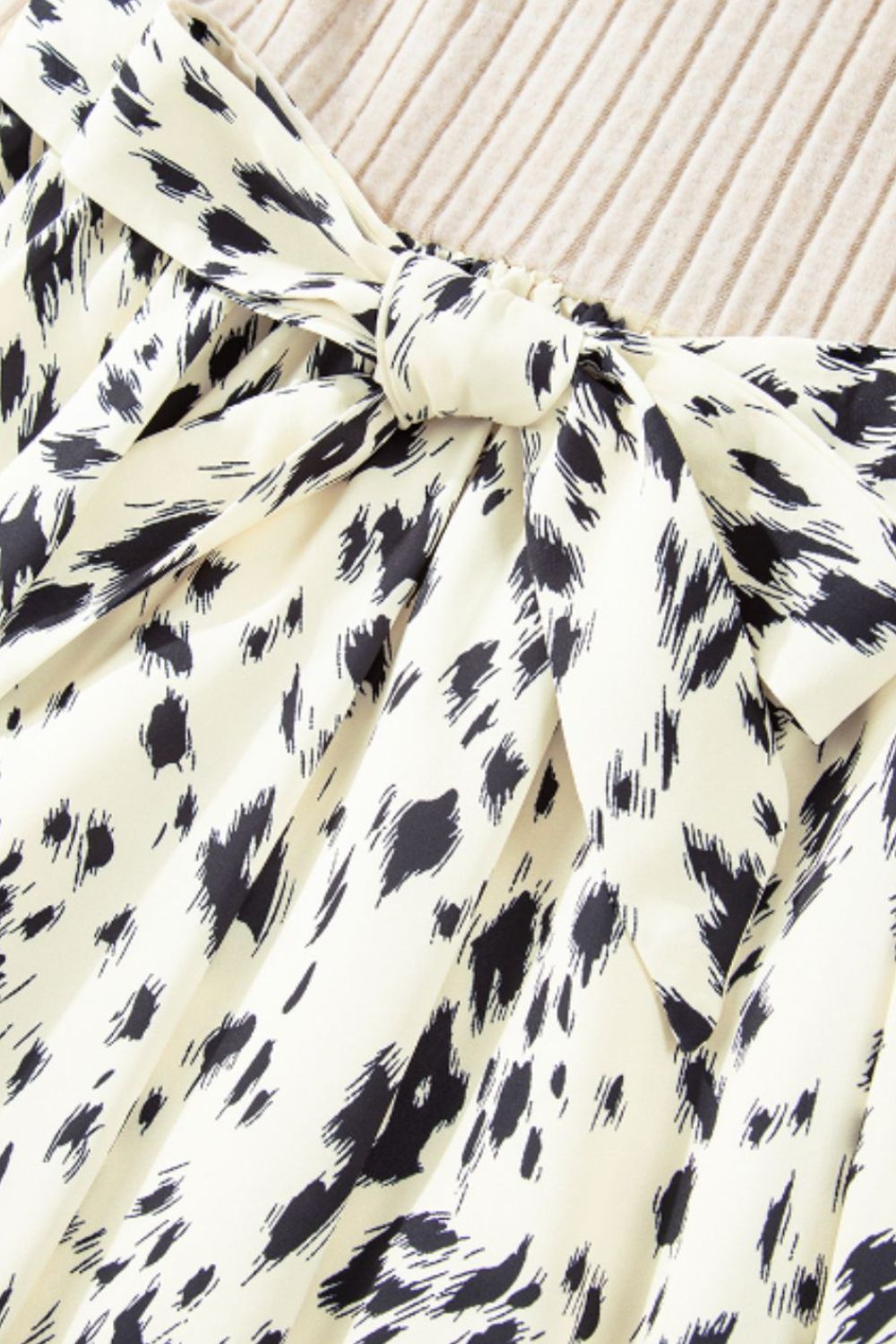 Printed Tie Waist Mock Neck Long Sleeve Dress - Classique Collection