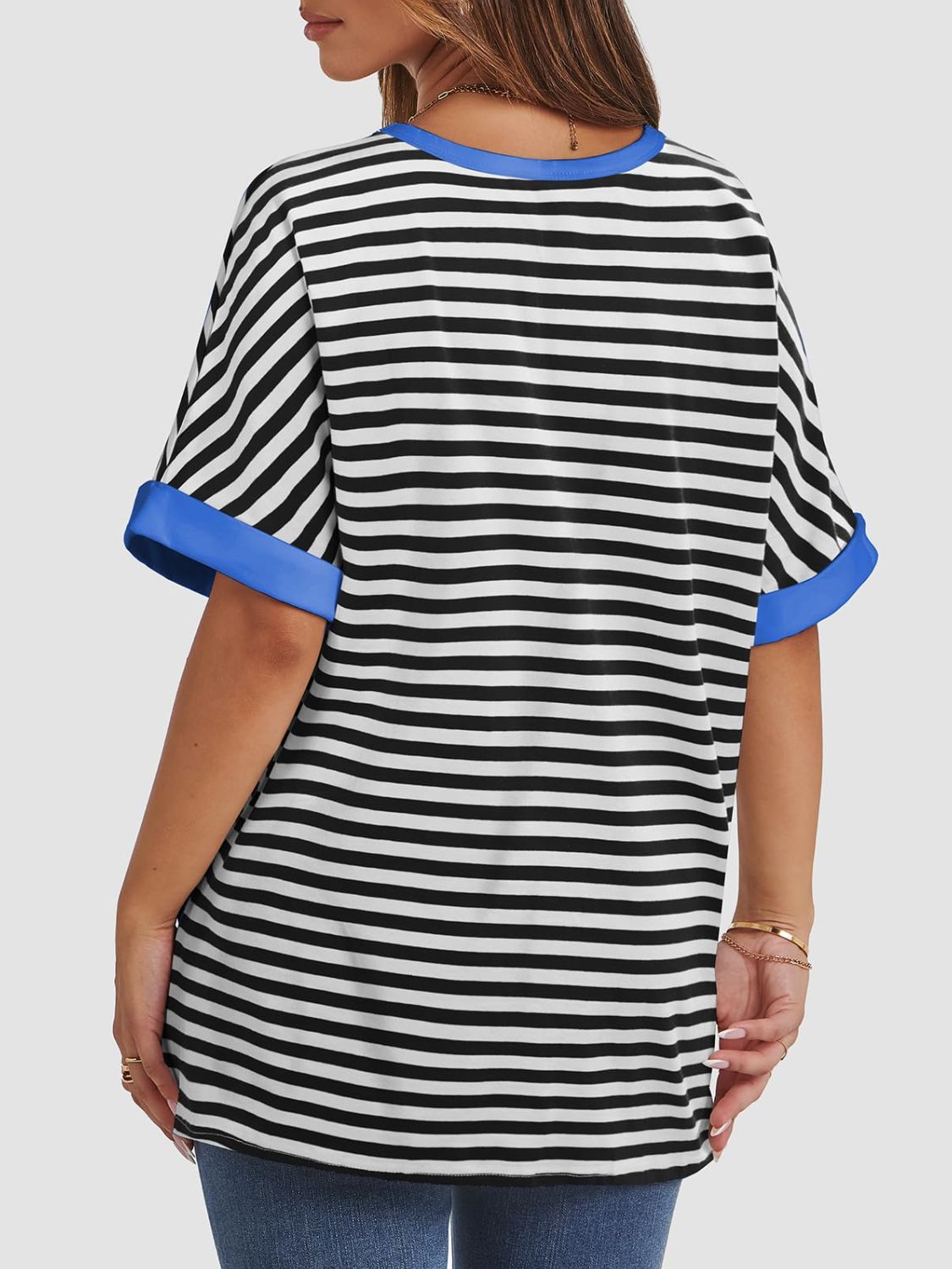 Contrast Striped Round Neck Half Sleeve T-Shirt - Classique Collection