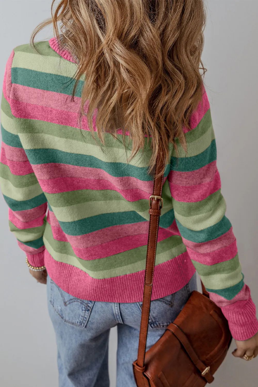 Striped Round Neck Long Sleeve Sweater - ClassiQ