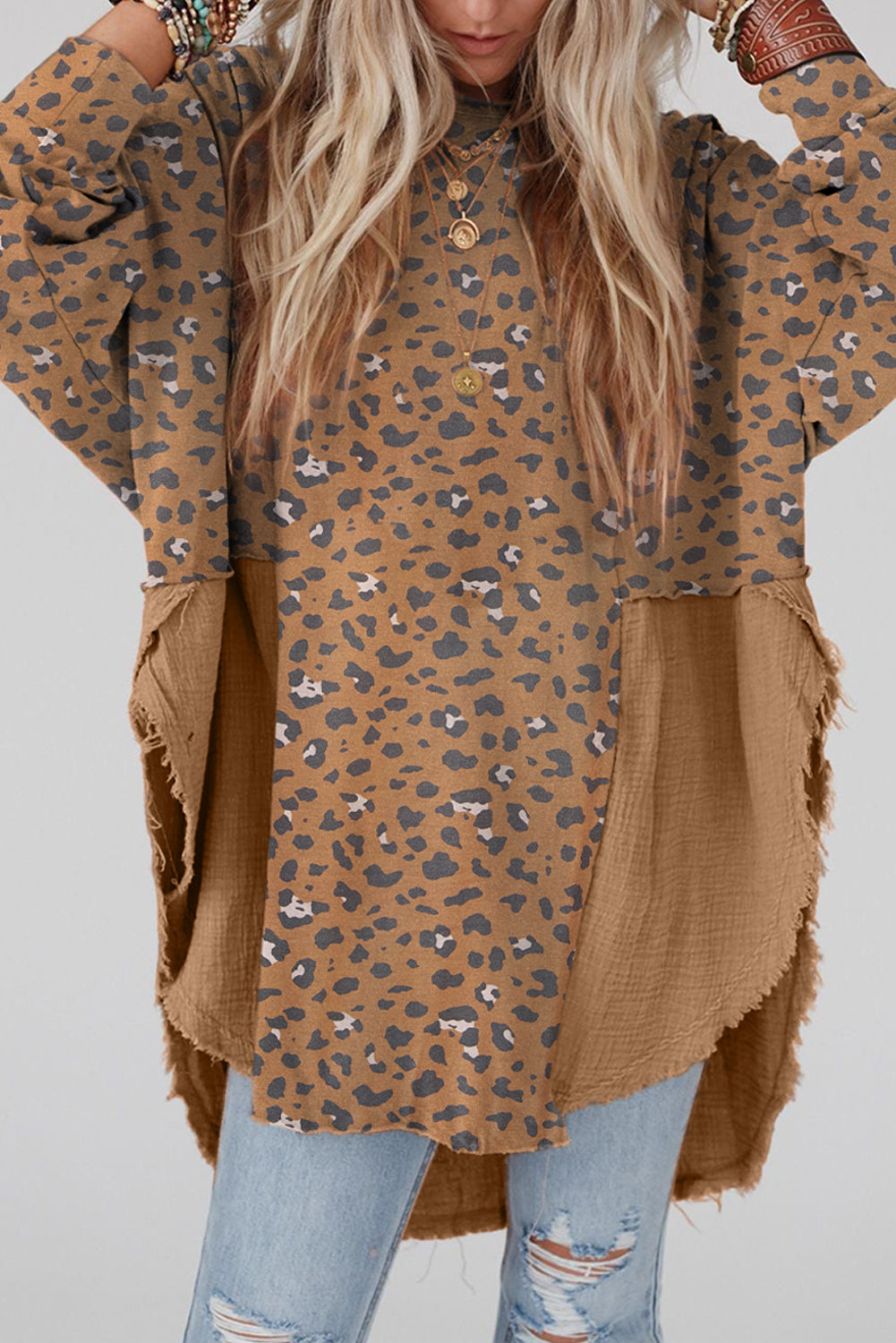 Textured Leopard Dropped Shoulder Blouse - Classique Collection