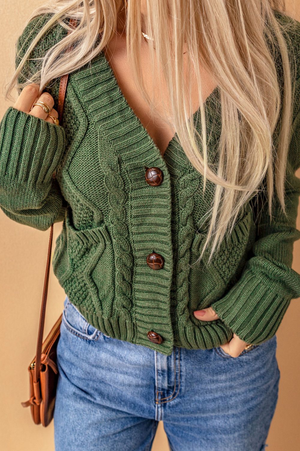Cable-Knit Button Down V-Neck Cardigan - ClassiQ