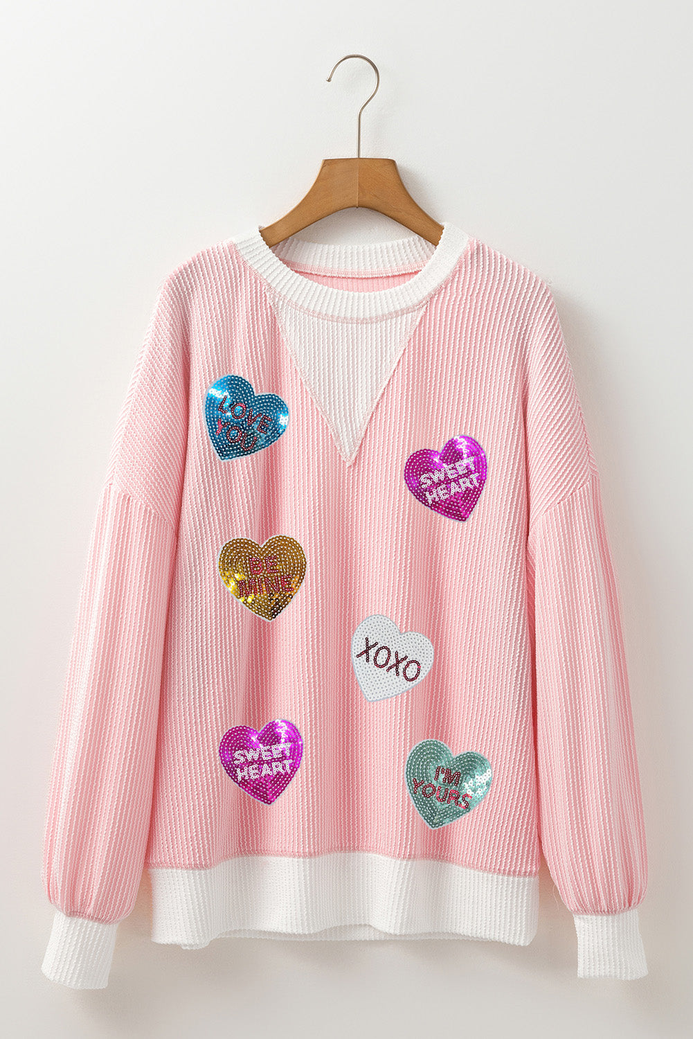 Valentine’s Day Sequin Heart Long Sleeve Sweatshirt - Classique Collection