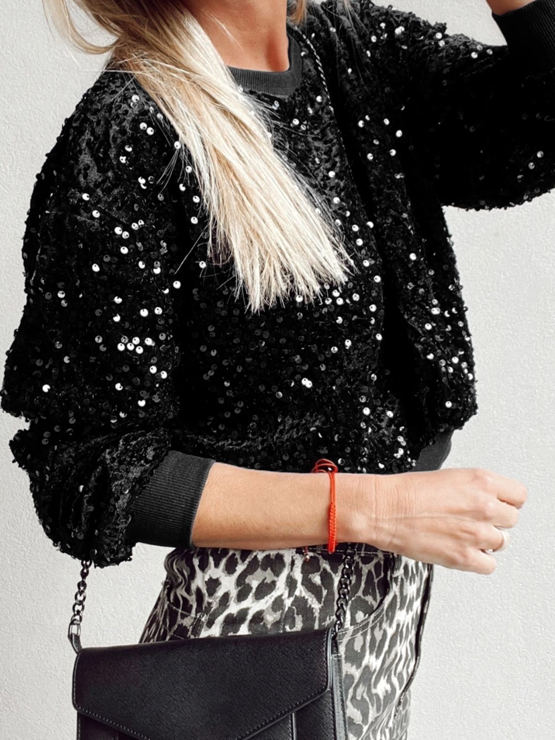 Sequin Round Neck Long Sleeve Blouse - Classique Collection