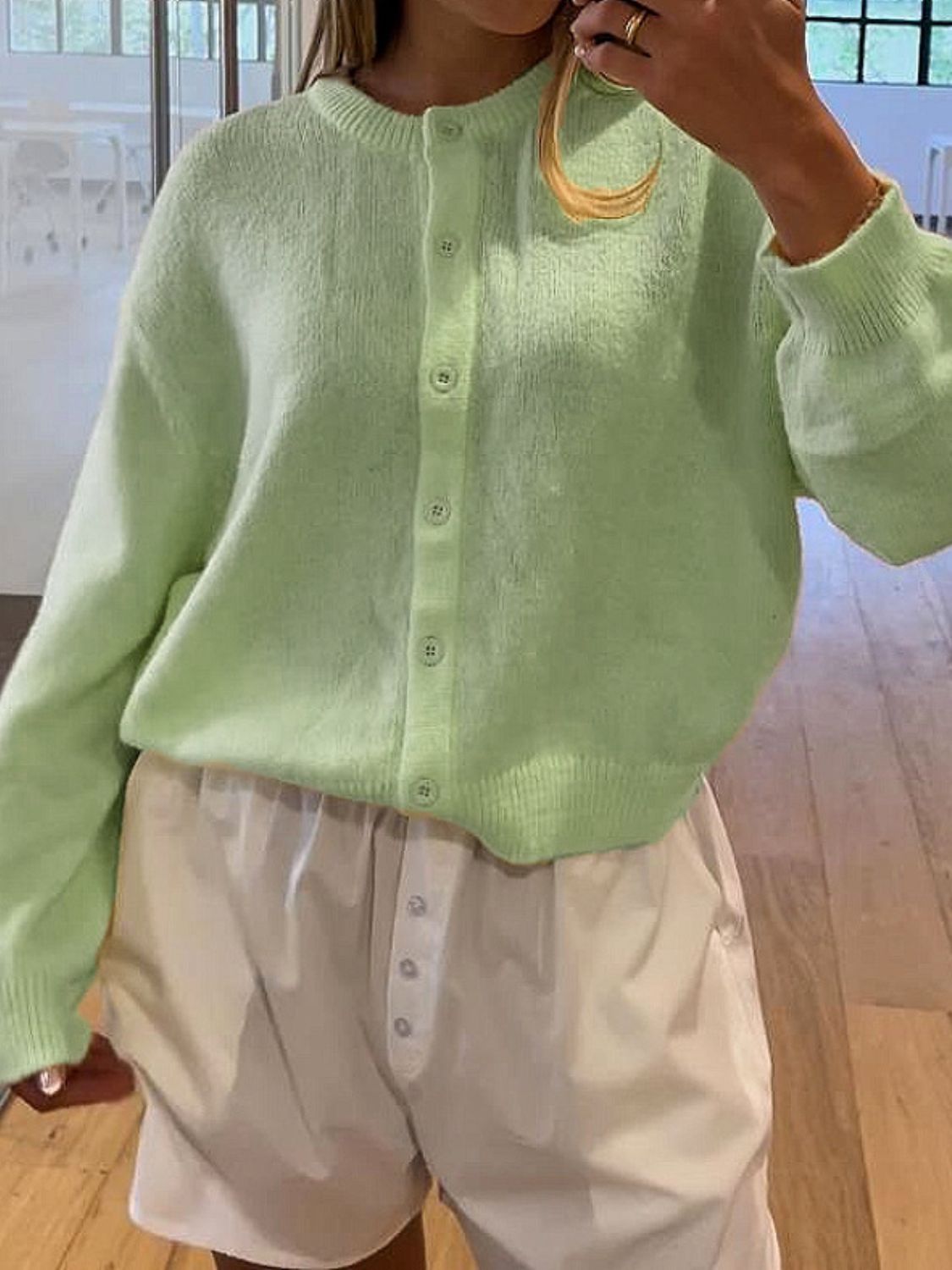 Button Down Long Sleeve Cardigan - ClassiQ