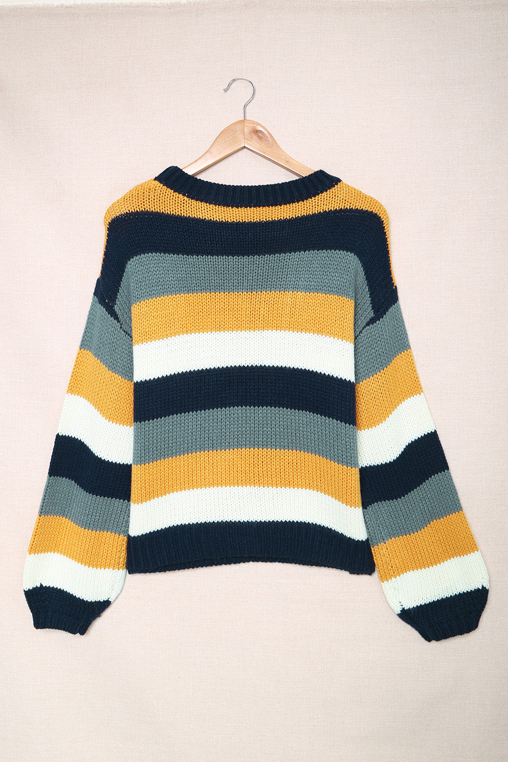 Color Block Round Neck Dropped Shoulder Sweater - ClassiQ