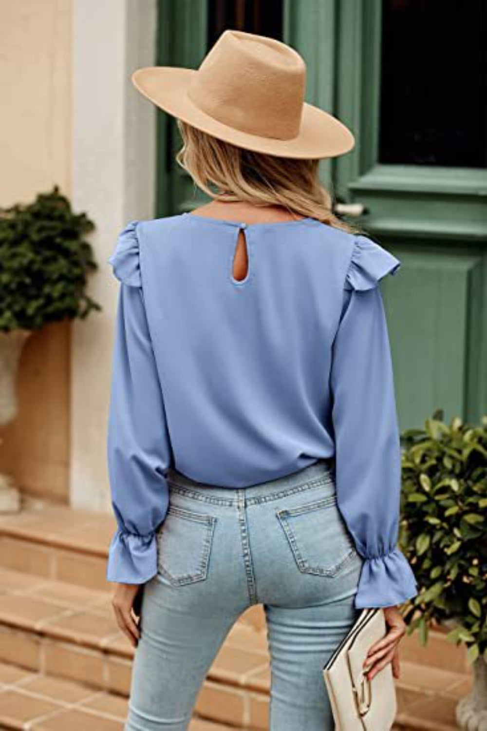 Ruffled Round Neck Long Sleeve Top - Classique Collection