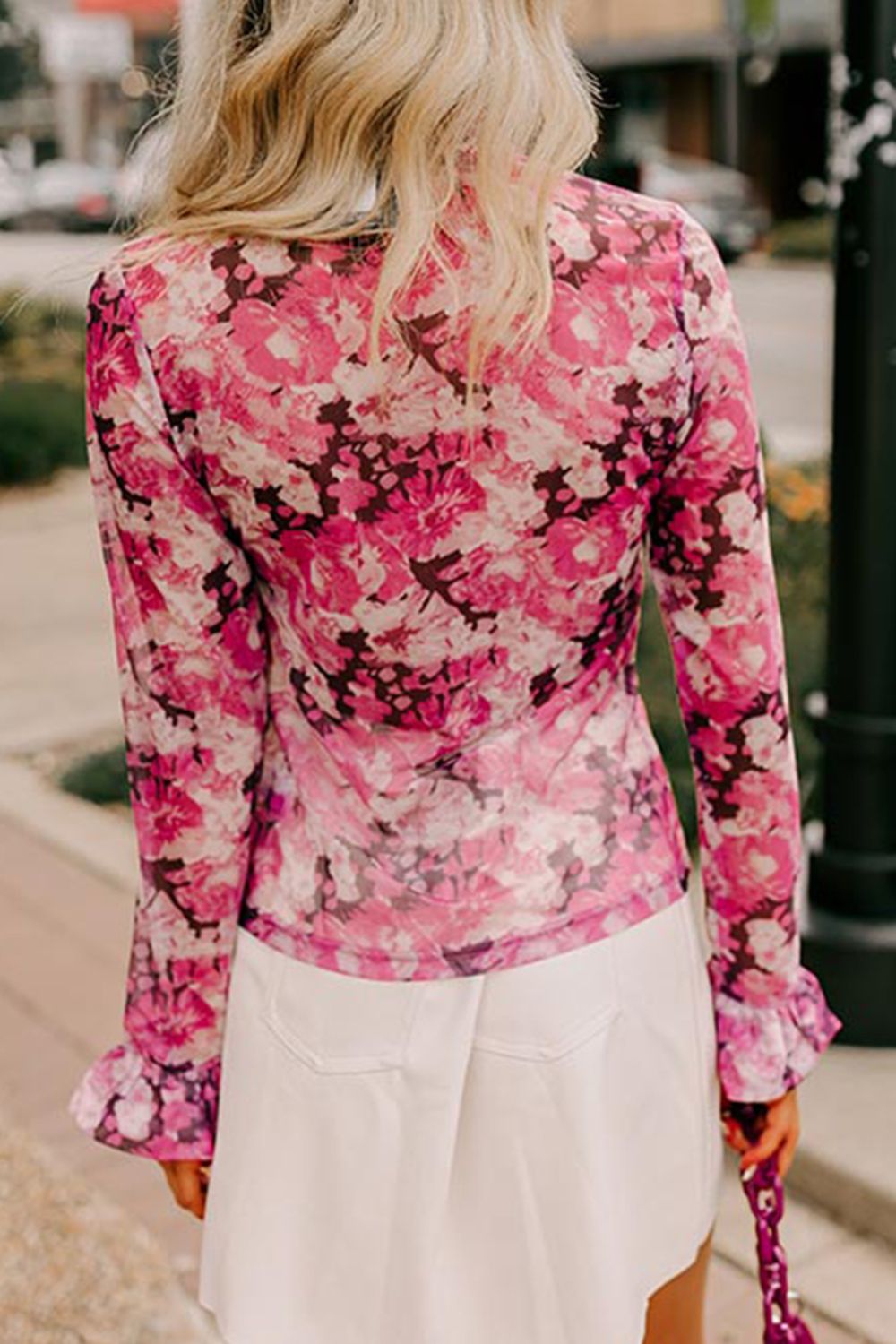 Floral Turtleneck Flounce Sleeve Blouse - Classique Collection